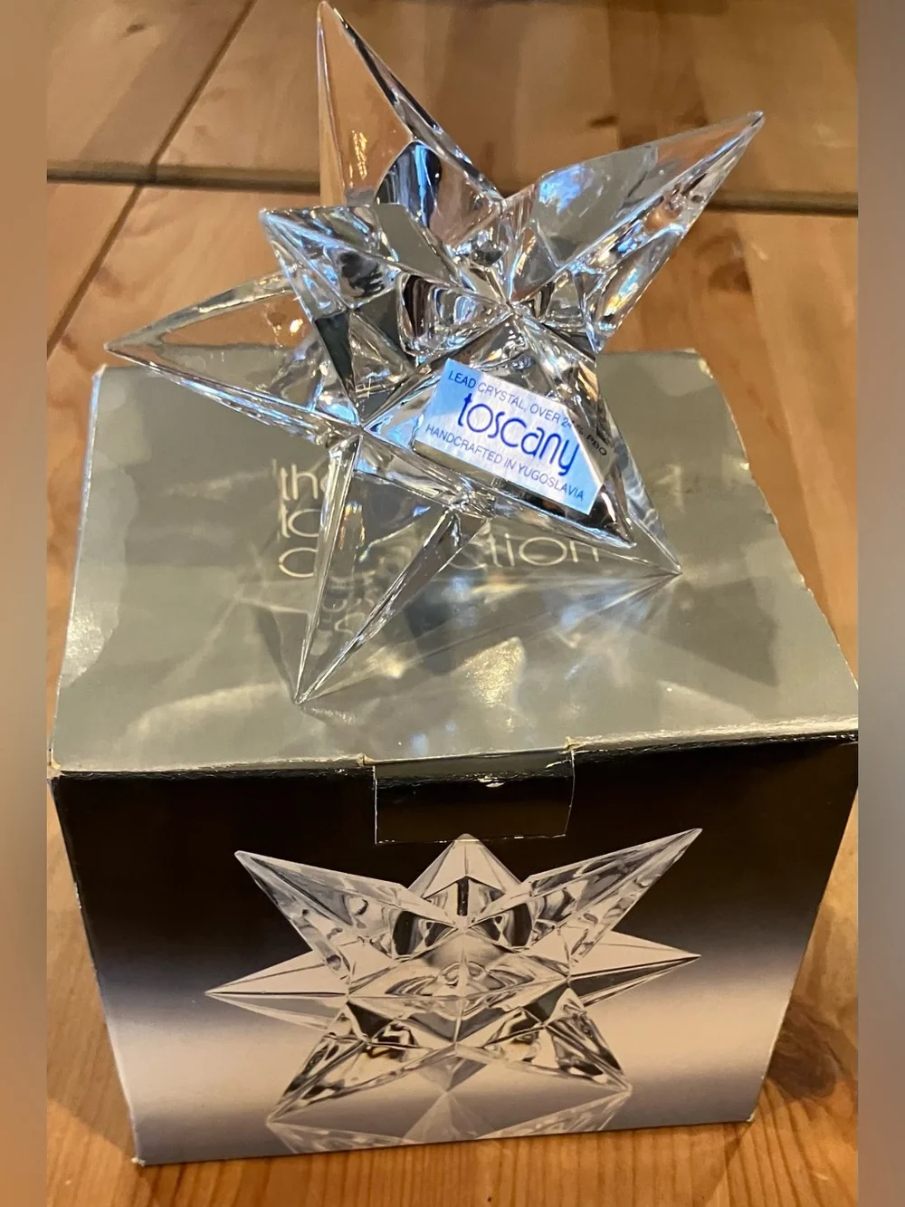 EUC The Toscany Collection 24% Lead Clear Crystal Star Candle Holder 4” 9 point